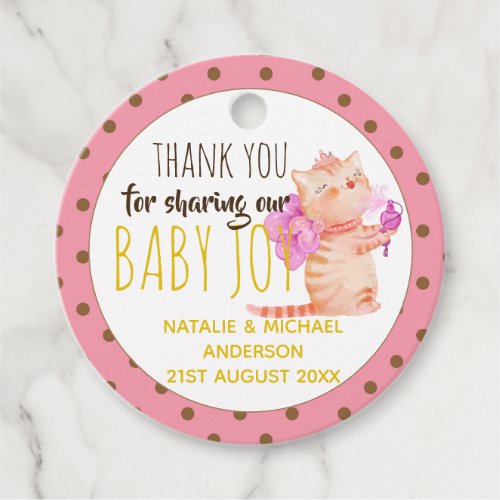 Baby Girl 1st Birthday Shower Princess Cats Thanks Favor Tags