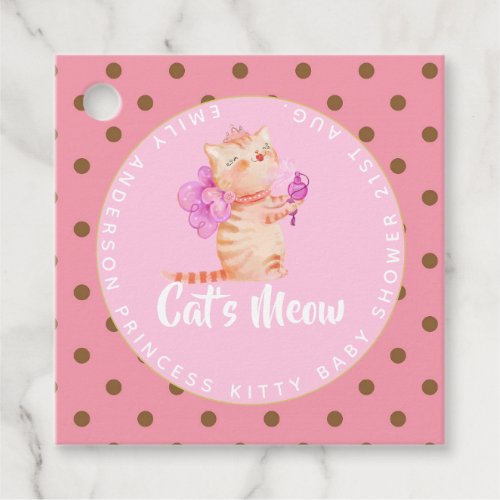 Baby Girl 1st Birthday Shower Princess Cats Thanks Favor Tags