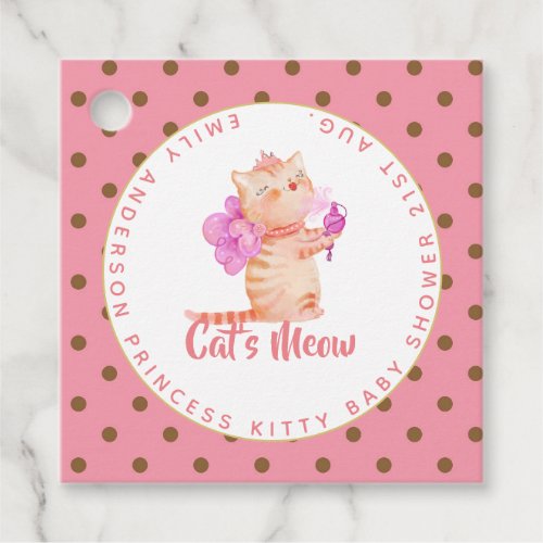 Baby Girl 1st Birthday Shower Princess Cats Thanks Favor Tags