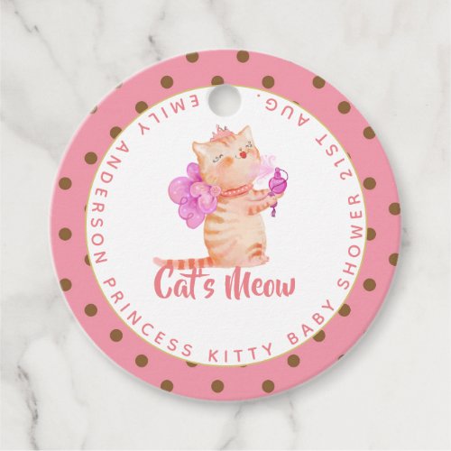 Baby Girl 1st Birthday Shower Princess Cats Thanks Favor Tags