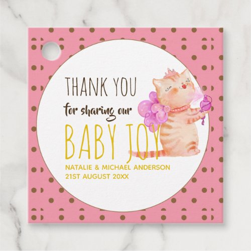 Baby Girl 1st Birthday Shower Princess Cats Thanks Favor Tags