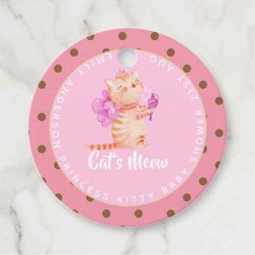 Baby Girl 1st Birthday Shower Princess Cats Thanks Favor Tags