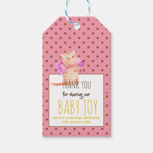 Baby Girl 1st Birthday Shower Princess Cats Thanks Gift Tags