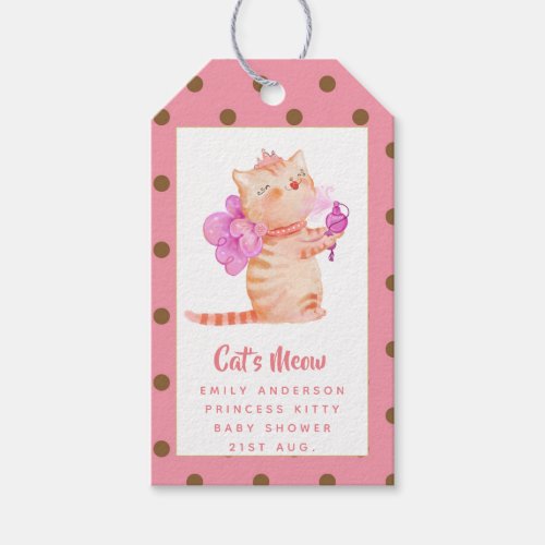 Baby Girl 1st Birthday Shower Princess Cats Thanks Gift Tags