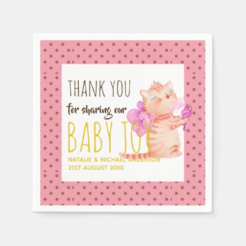 Baby Girl 1st Birthday Shower Princess Cats Thanks Napkins