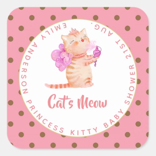 Baby Girl 1st Birthday Shower Princess Cats Thanks Square Sticker