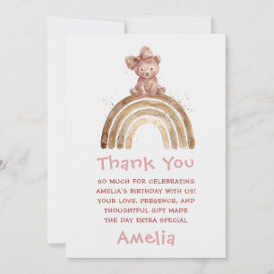 Baby Girl 1st Birthday Watercolor Thank You Card