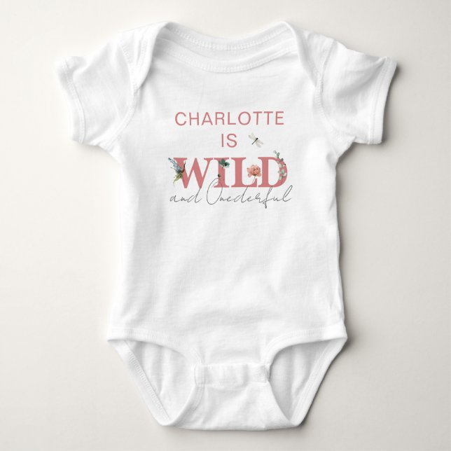 Baby Girl 1st Birthday Wild & Onederful Pink Baby Bodysuit (Front)