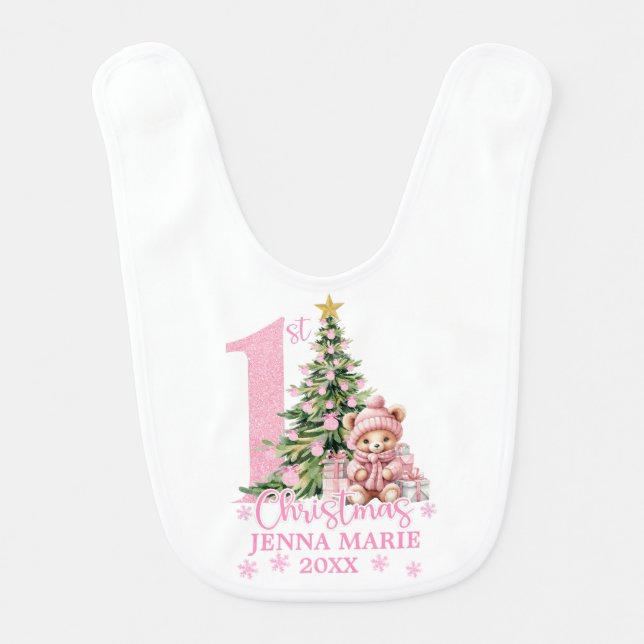 BABY GIRL 1ST CHRISTMAS BABY BIB (Front)