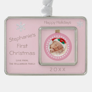 Baby Girl 1st Christmas Holiday Photo Ornament