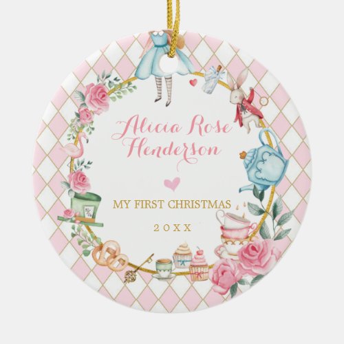 Baby Girl 1st First Christmas Alice in Wonderland Ceramic Ornament