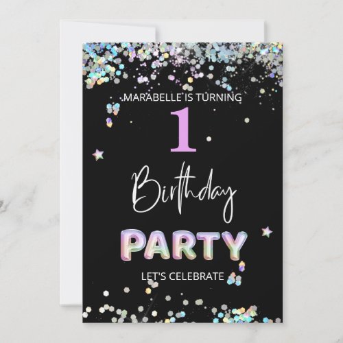 *~* BABY GIRL 1st One First Rainbow Birthday Invitation