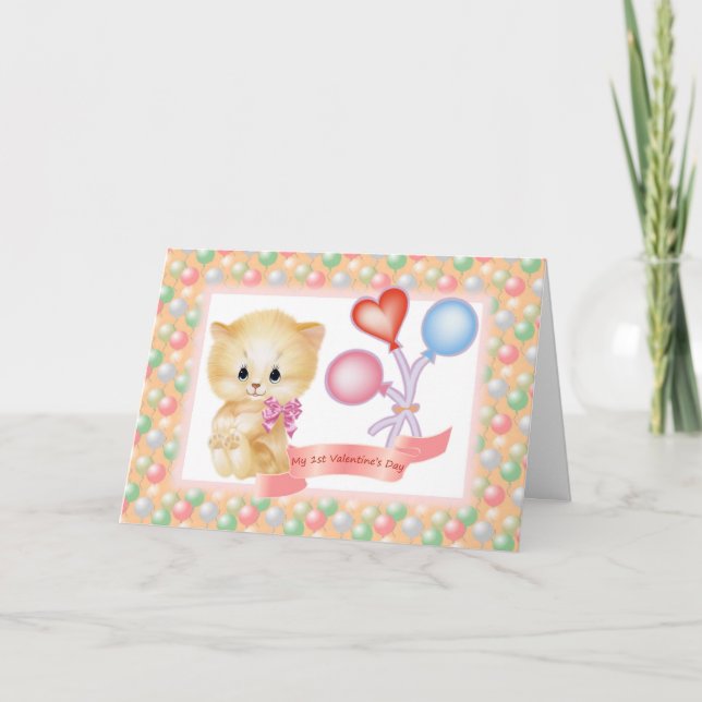 Baby - girl 1st Valentine's Day card. Holiday Card (Front)