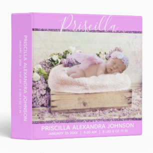 Baby Girl 1st year ALBUM KEEPSAKE Lavender PHOTO 3 Ring Binder