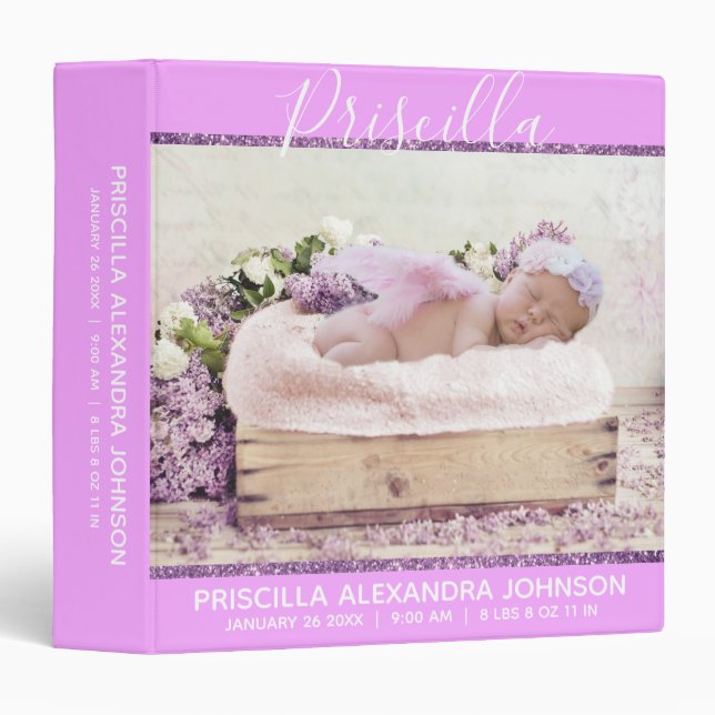 Baby Girl 1st year ALBUM KEEPSAKE Lavender | PHOTO 3 Ring Binder (Front/Spine)