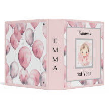 Baby Girl 1st Year Scrapbook Album Pink Balloons