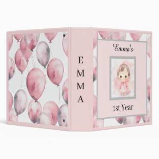 Baby Girl 1st Year Scrapbook Album Pink Balloons 3 Ring Binder