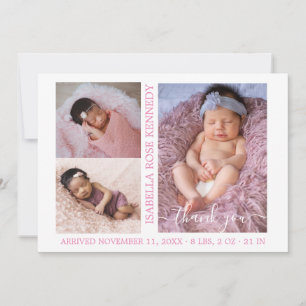 Baby Girl 5 Photo Collage Thank you Script Birth  Announcement