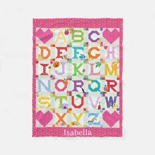 Baby Girl Alphabet Quilt Design Fleece Blanket (Front)