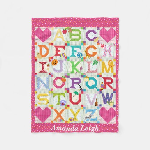 Baby Girl Alphabet Quilt Design Fleece Blanket