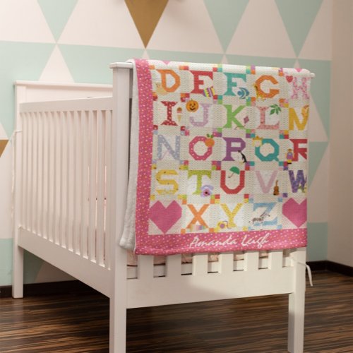 Baby Girl Alphabet Quilt Design Fleece Blanket