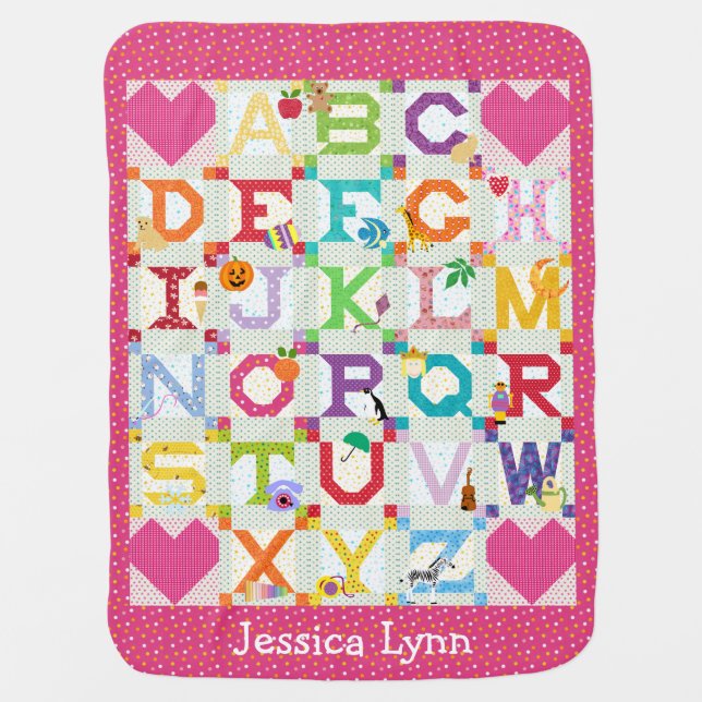 Baby Girl Alphabet Quilt Design Stroller Blanket (Front)