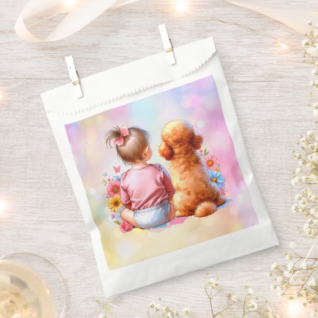 Baby Girl and an Apricot Poodle Favor Bag (Clipped)