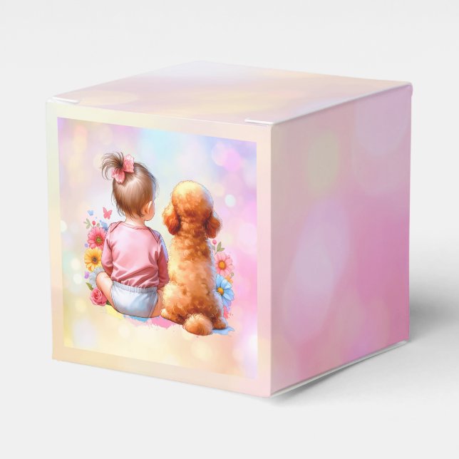 Baby Girl and an Apricot Poodle Favor Boxes (Front Side)