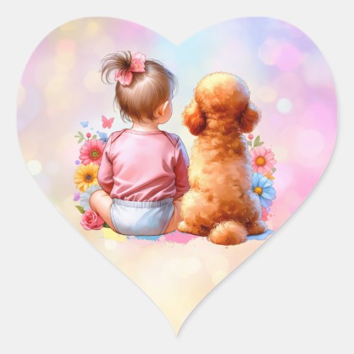 Baby Girl and an Apricot Poodle Heart Sticker
