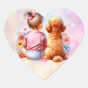 Baby Girl and an Apricot Poodle Heart Sticker
