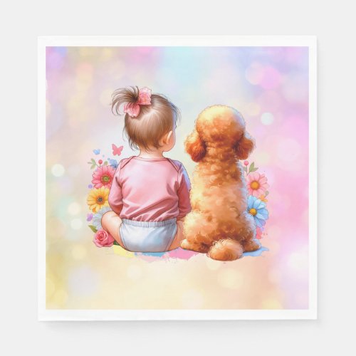 Baby Girl and an Apricot Poodle Napkins