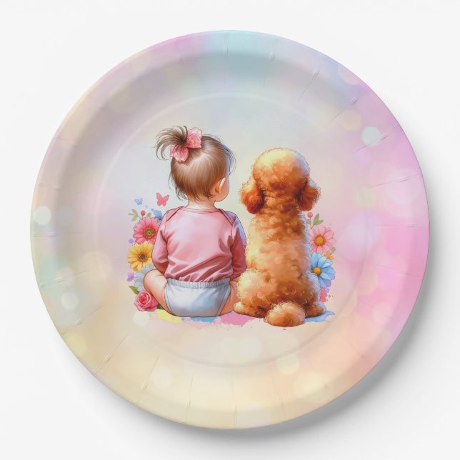 Baby Girl and an Apricot Poodle Paper Plates (Front)