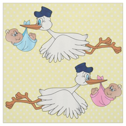 Baby Girl and Boy Stork Design Pattern Fabric