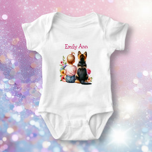 Baby Girl and German Shepherd Personalized Bodysuit
