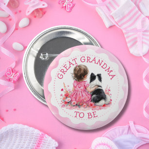 Baby Girl and her Dog Great Grandma Baby Shower Button