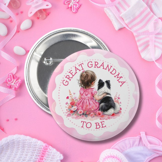 Baby Girl and her Dog Great Grandma Baby Shower  Button (Creator Uploaded)