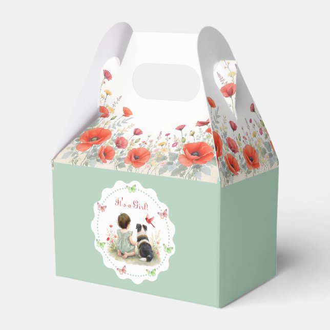 Baby Girl and her Puppy Baby Shower  Favor Boxes (Front Side)