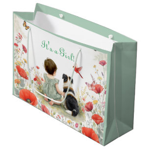Baby Girl and her Puppy Baby Shower  Large Gift Bag