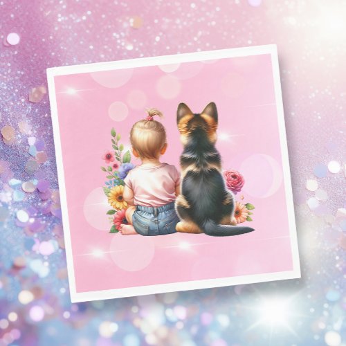 Baby Girl and her Puppy  Baby Shower   Napkins