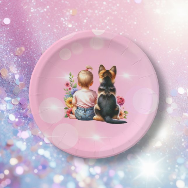 Baby Girl and her Puppy | Baby Shower   Paper Plates (Creator Uploaded)
