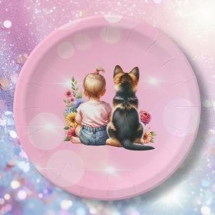Baby Girl and her Puppy Baby Shower Paper Plates