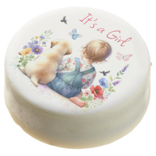 Baby Girl and her Puppy   It's a Girl Watercolor Chocolate Covered Oreo