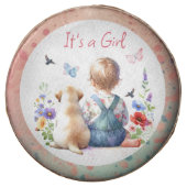 Baby Girl and her Puppy | It's a Girl Watercolor Chocolate Covered Oreo (Front)