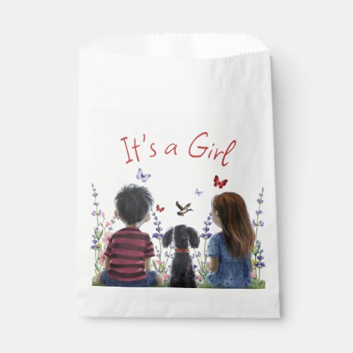 Baby Girl and her Puppy  Its a Girl Watercolor  Favor Bag