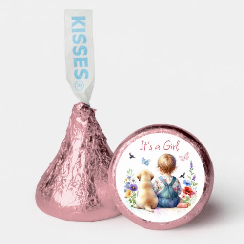 Baby Girl and her Puppy  Its a Girl Watercolor Hersheys Kisses