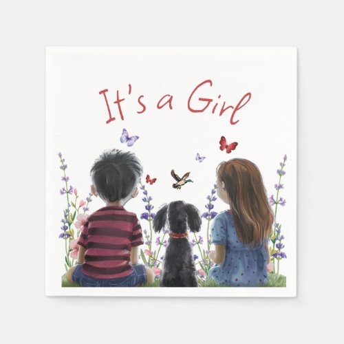 Baby Girl and her Puppy  Its a Girl Watercolor  Napkins