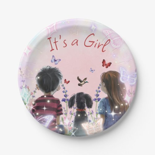 Baby Girl and her Puppy  Its a Girl Watercolor  Paper Plates