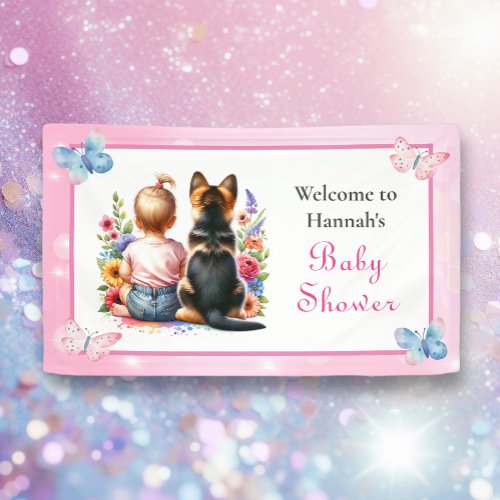 Baby Girl and her Puppy Welcome Baby Shower   Banner