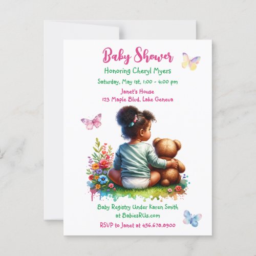 Baby Girl and her Teddy Bear  Girls Baby Shower Postcard