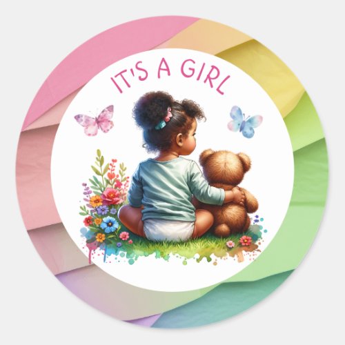 Baby Girl and her Teddy Bear  Its a Girl Classic Round Sticker